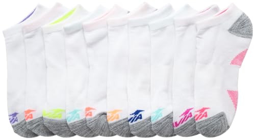 Avia Girls' Athletic Socks - 10 Pack Low Cut No Show Cushioned Liners for Sport Performance
