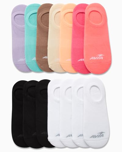 Avia Women's Comfort Cushion No Show Liner Socks - 14 Pack Shoe Size 4-9 and Extended Sizing 9-12