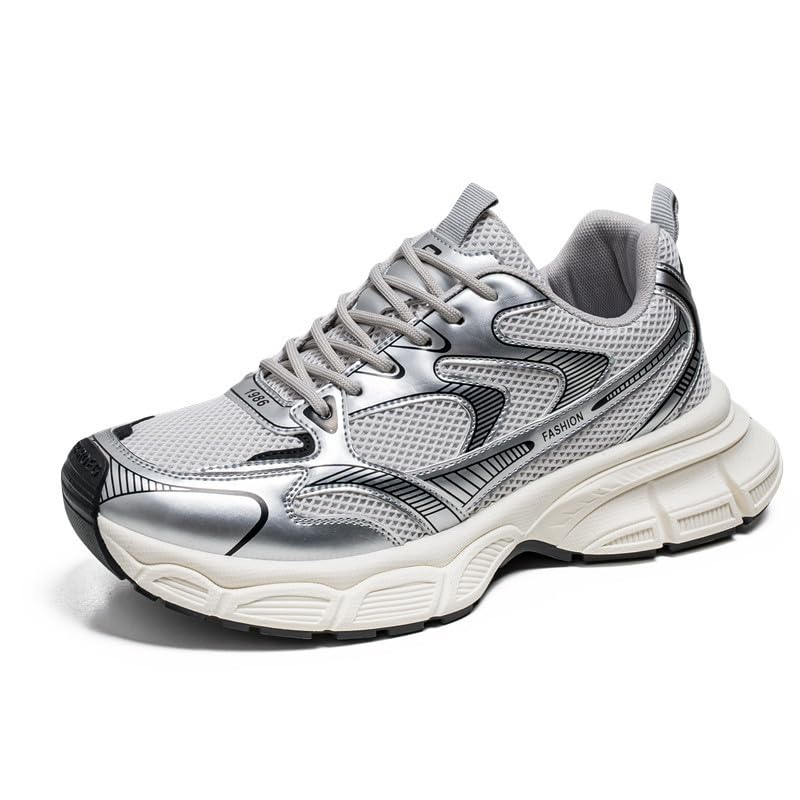 Floette Men's Silver Chunky Platform Sneakers Casual Athletic Walking Shoes  
Floette Men's Silver Fashion Sneakers Casu