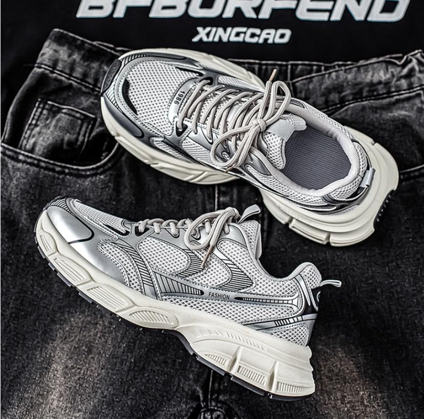 Floette Men's Silver Chunky Platform Sneakers Casual Athletic Walking Shoes  
Floette Men's Silver Fashion Sneakers Casu